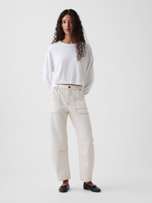 Mid Rise Barrel Utility Ankle Pants