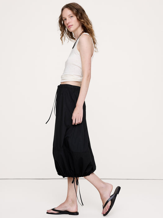 Cotton Poplin Bubble Drawstring Skirt