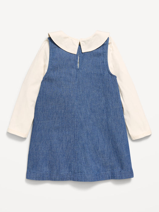 Long-Sleeve Collared Top and Dress Set for Toddler Girls