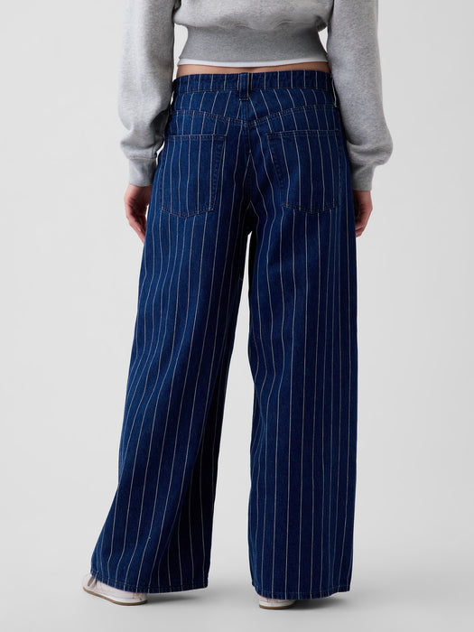Mid Rise Stripe Baggy Jeans