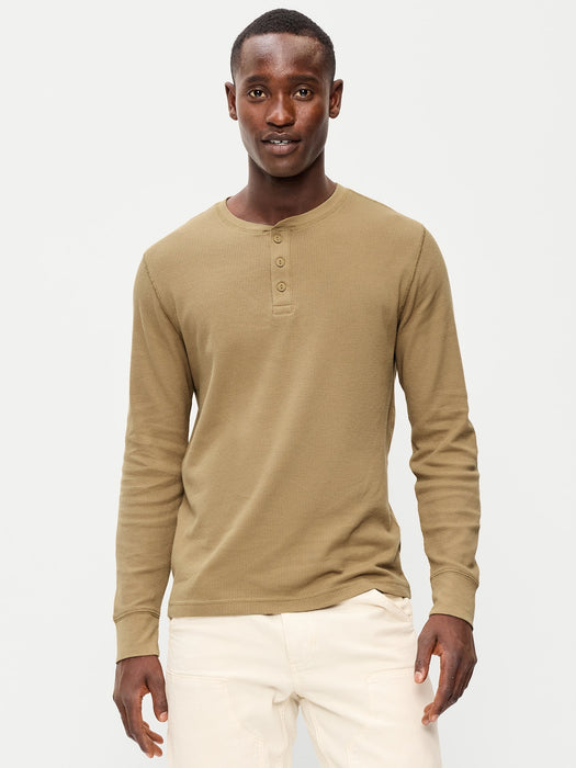 Long-Sleeve Waffle Henley T-Shirt