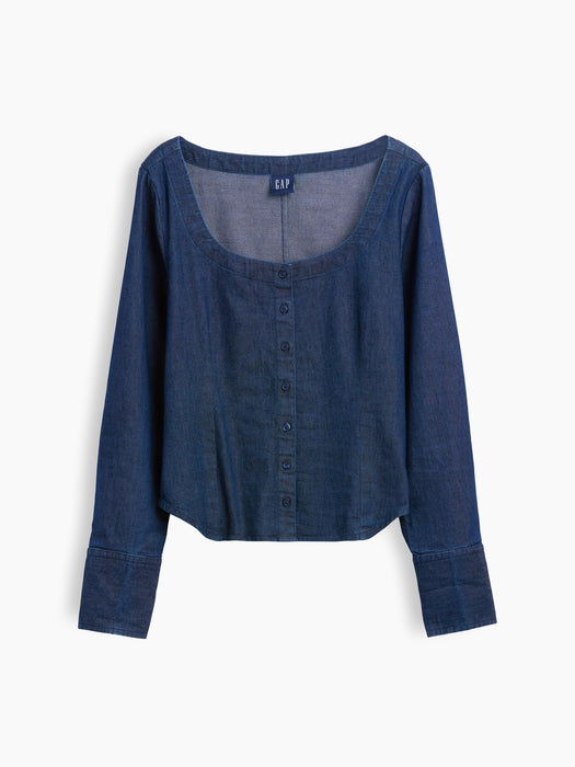 Denim Scoop Neck Top