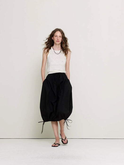 Cotton Poplin Bubble Drawstring Skirt