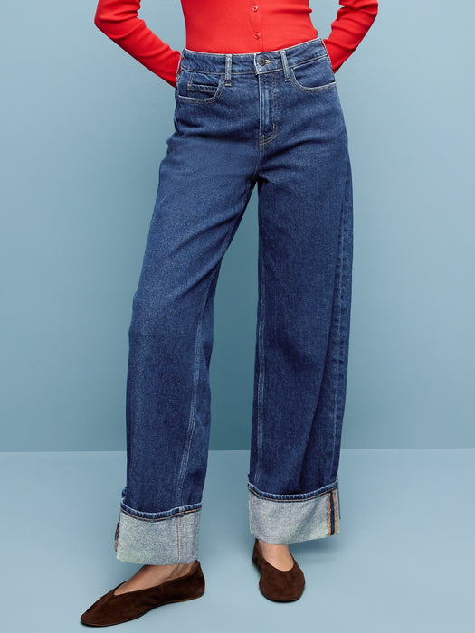 Extra High-Waisted Cuffed Wide-Leg Jeans