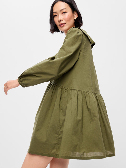 Long-Sleeve Ruffle-Collar Swing Mini Dress