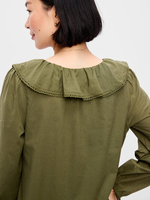 Long-Sleeve Ruffle-Collar Swing Mini Dress