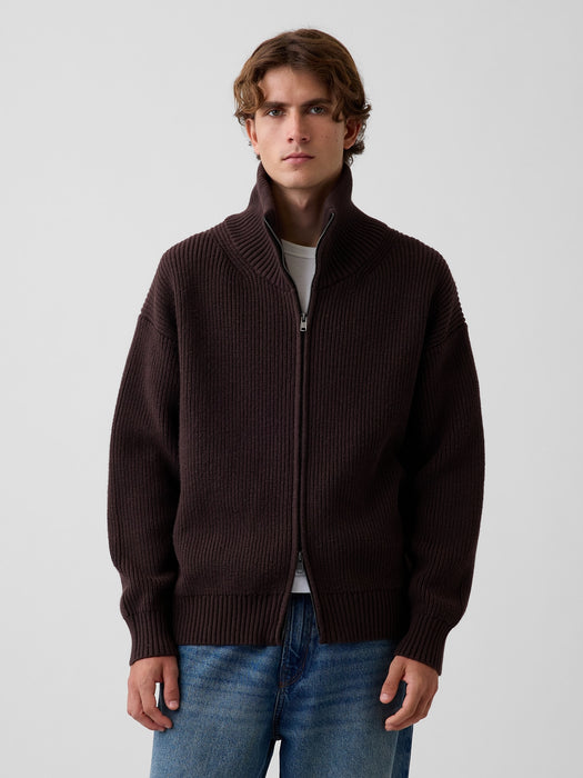Oversized Double-Zip Cardigan Sweater