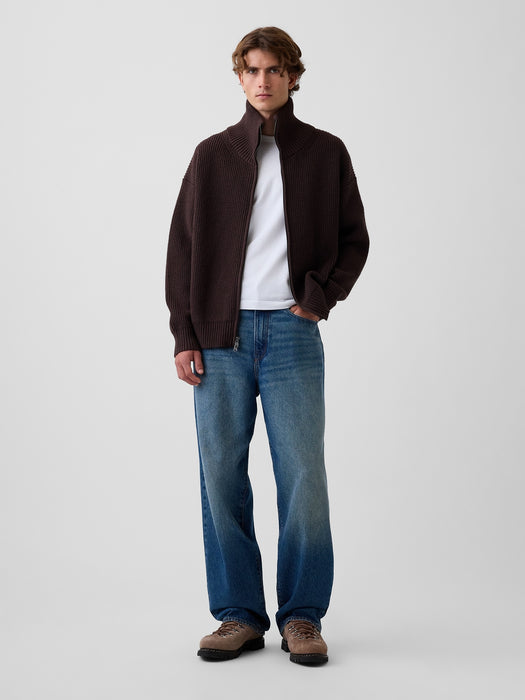 Oversized Double-Zip Cardigan Sweater