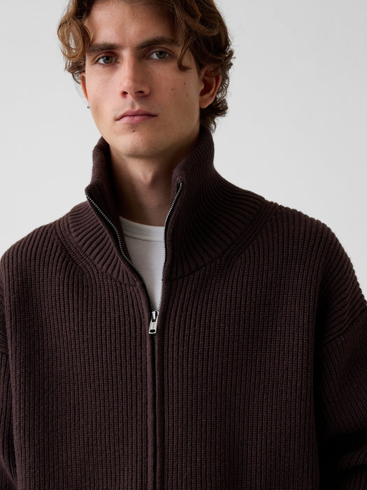 Oversized Double-Zip Cardigan Sweater