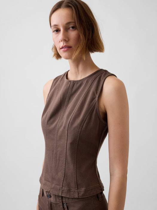 Seamed Twill Crop Shell Top