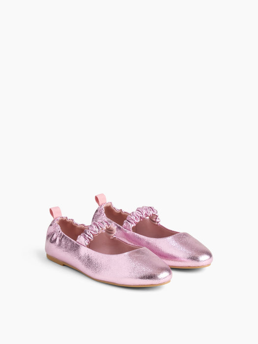 Kids Metallic Ruched Vegan Leather Flats