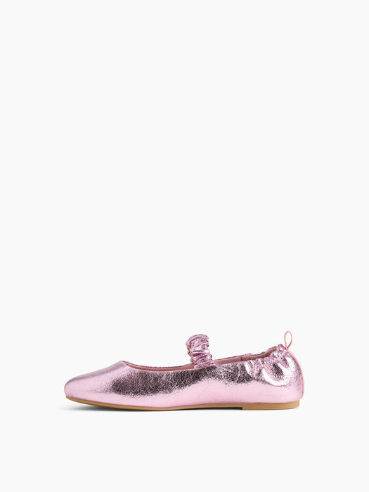 Kids Metallic Ruched Vegan Leather Flats