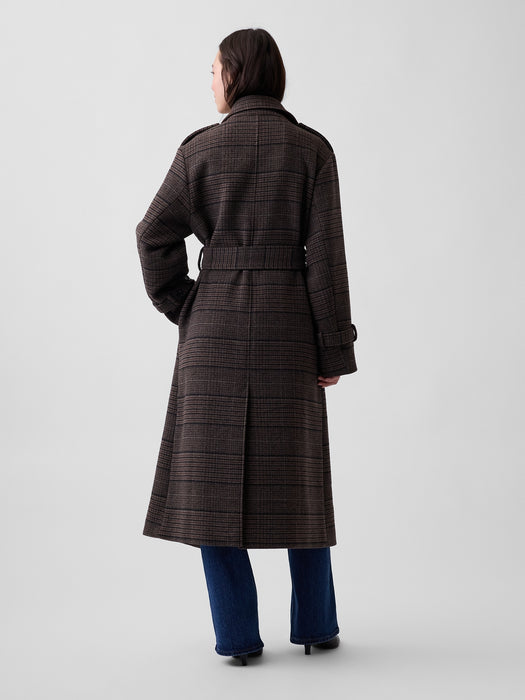 Wool-Blend Plaid Trench Coat