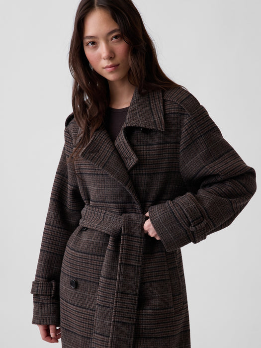 Wool-Blend Plaid Trench Coat