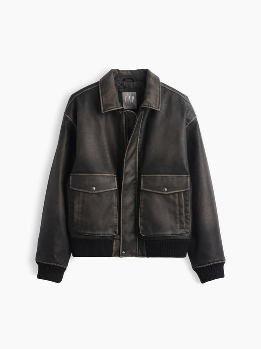 Recycled Vegan Leather Bomber Jacket