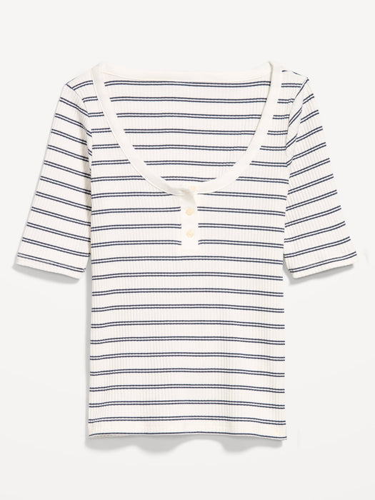 Fitted Scoop-Neck Henley T-Shirt