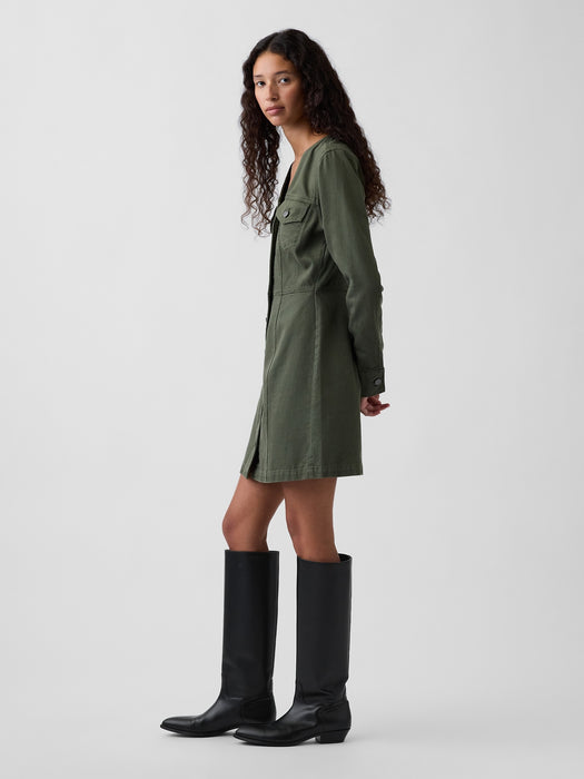 V-Neck Button-Front Mini Dress