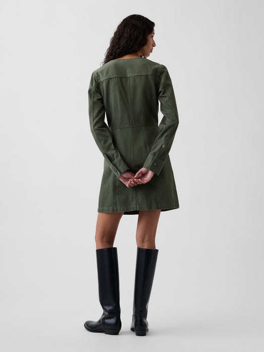 V-Neck Button-Front Mini Dress