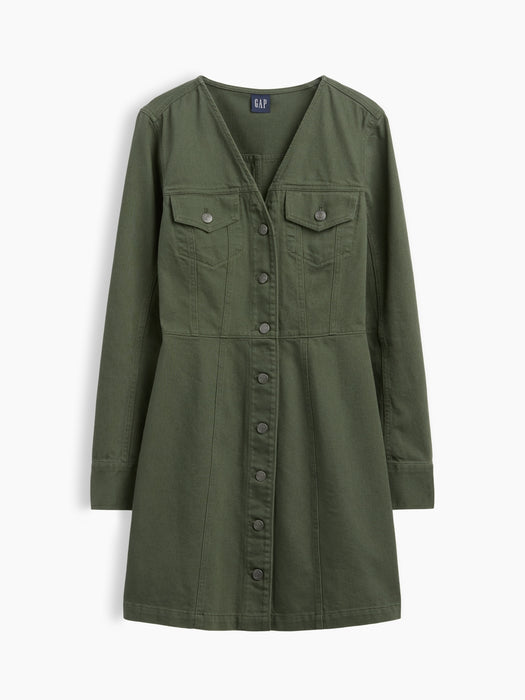V-Neck Button-Front Mini Dress
