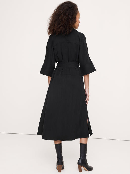 Drapey Twill Belted Midi Shirt Dress