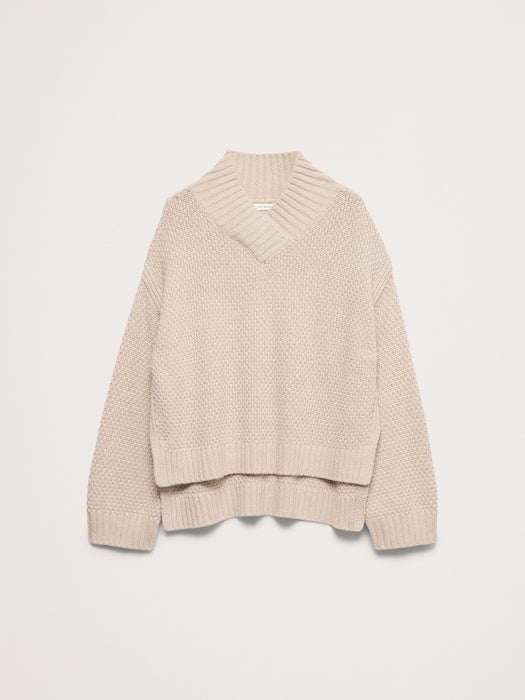 Oversized Merino-Cotton High V-Neck Sweater