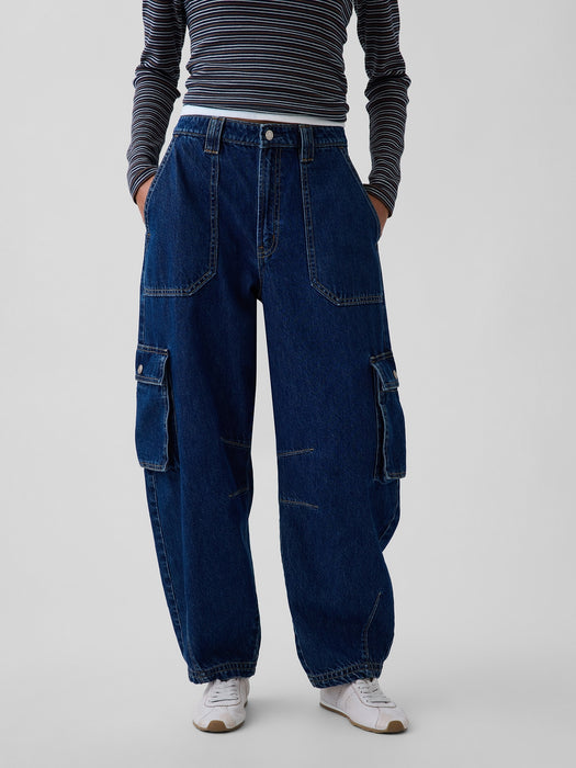 High Rise Barrel Cargo Jeans