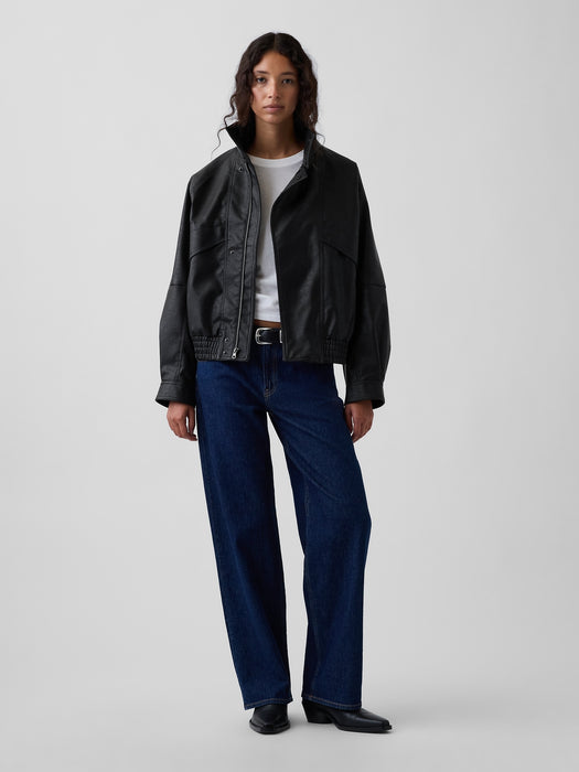 Vegan Leather Oversized Bomber Jacket