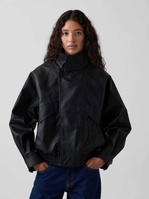 Vegan Leather Oversized Bomber Jacket