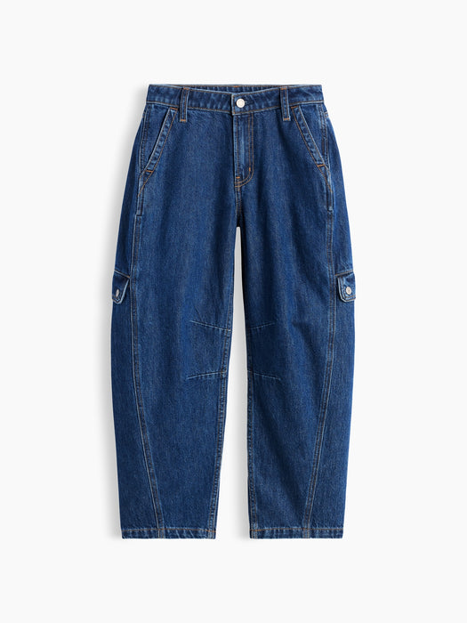 Kids High Rise Barrel Cargo Jeans