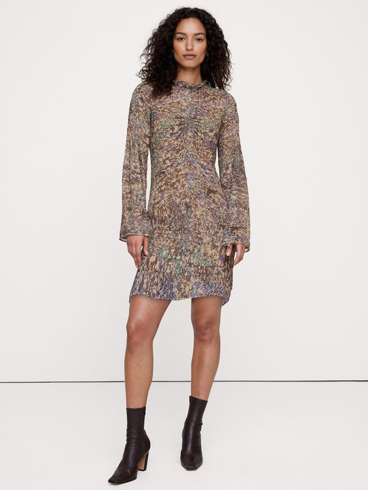 Georgette Ruffle-Neck Mini Dress