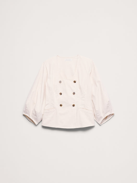 Cotton Canvas Puff-Sleeve Top