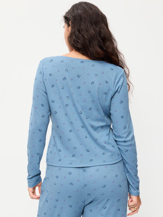 Waffle-Textured Long-Sleeve Pajama Top