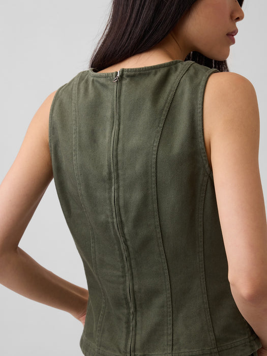 Seamed Twill Crop Shell Top