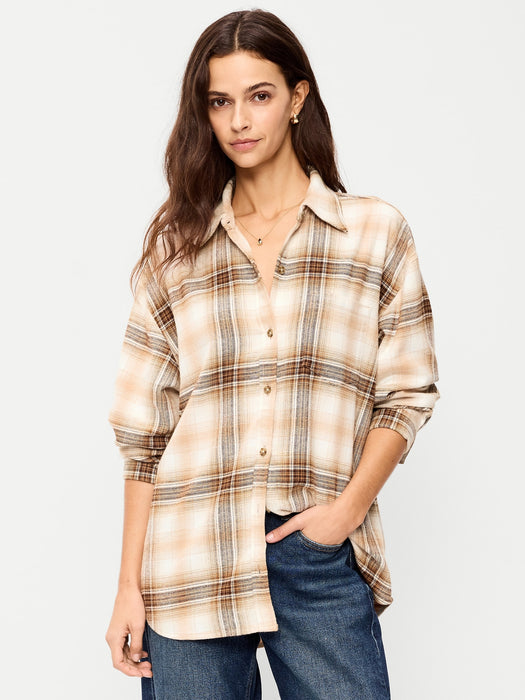 Oversized Button-Down Boyfriend Flannel Shirt