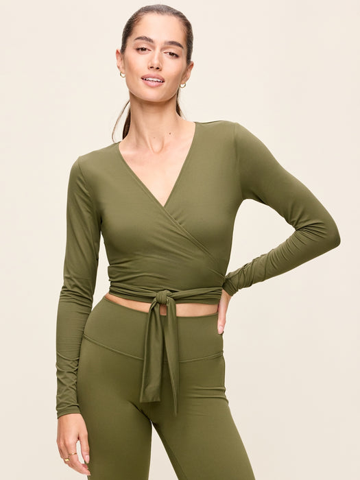 StudioSmooth Long-Sleeve Wrap Top