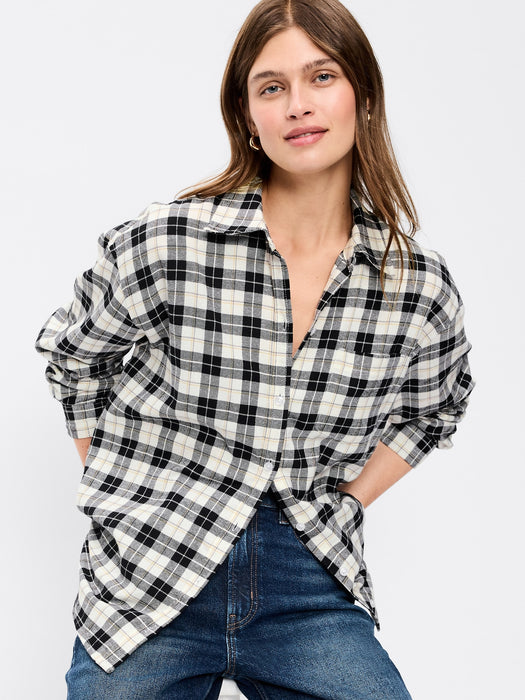 Oversized Button-Down Boyfriend Flannel Shirt