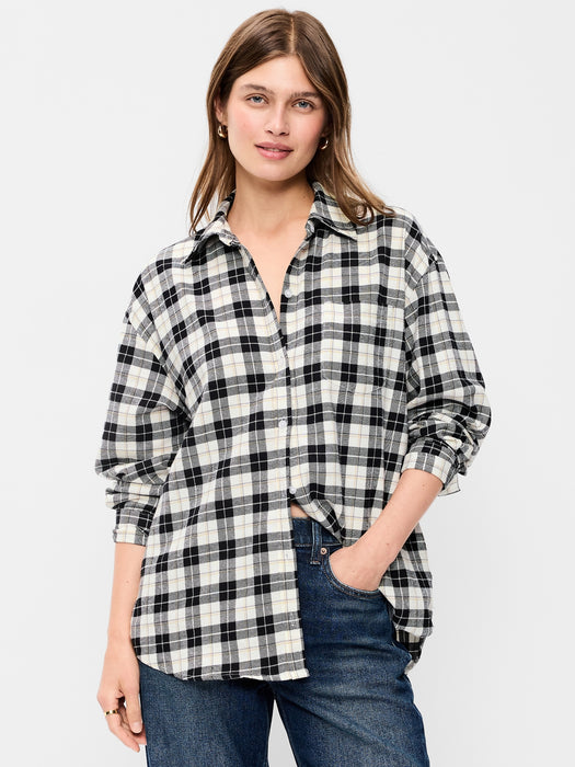 Oversized Button-Down Boyfriend Flannel Shirt