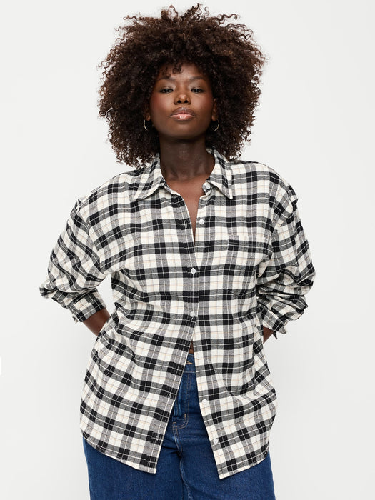 Oversized Button-Down Boyfriend Flannel Shirt