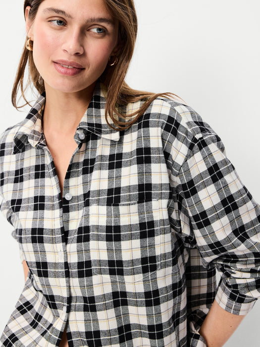 Oversized Button-Down Boyfriend Flannel Shirt
