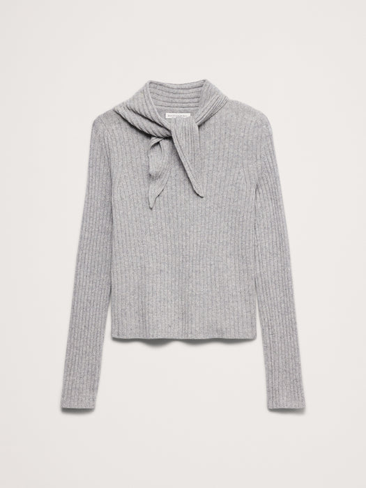 Merino-Cotton Tie-Neck Sweater