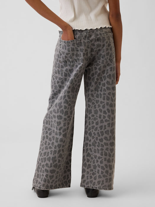 Kids Low Rise Stride Leopard Wide-Leg Jeans