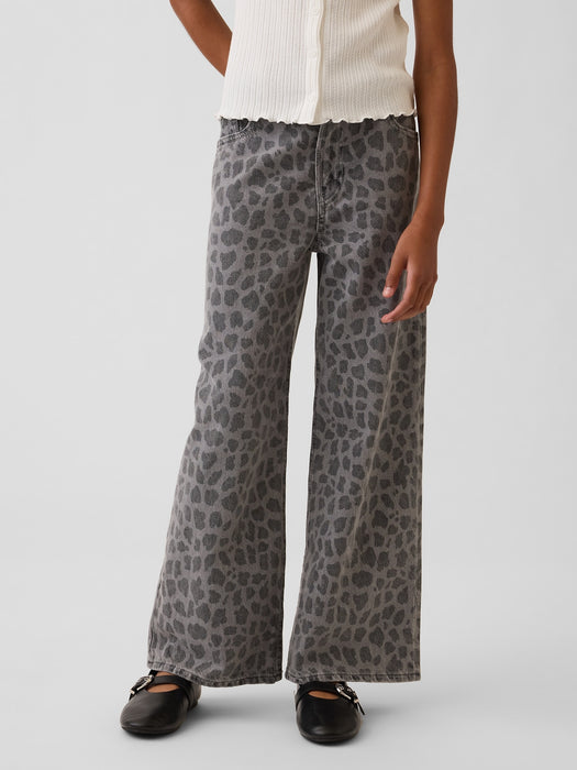 Kids Low Rise Stride Leopard Wide-Leg Jeans