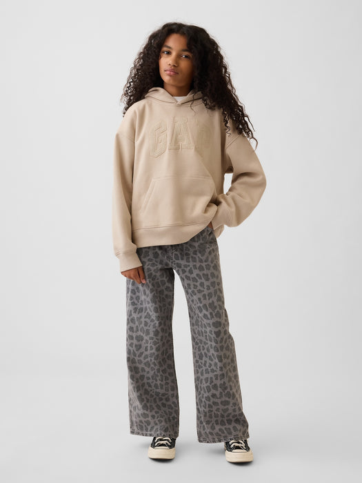 Kids Low Rise Stride Leopard Wide-Leg Jeans