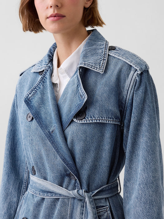 Longline Icon Denim Trench Jacket