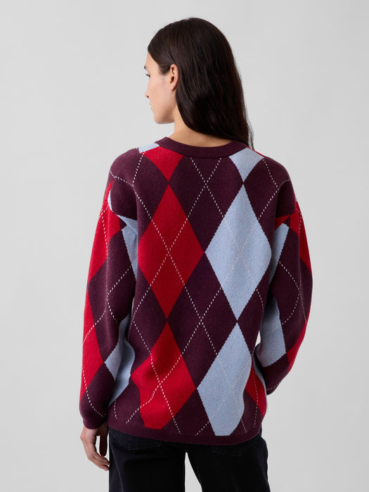 CashSoft Oversized Argyle Sweater