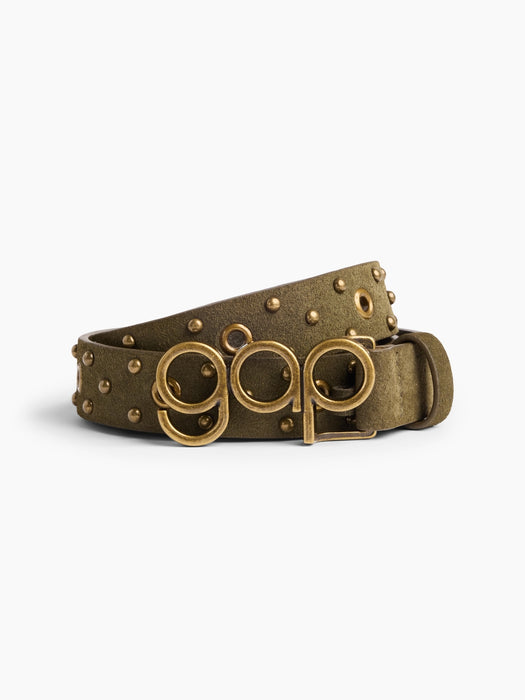 Suede Studded Logo Belt