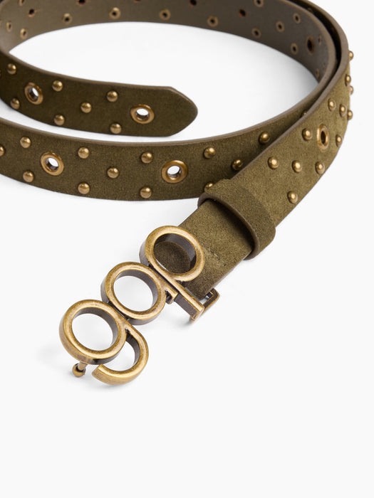 Suede Studded Logo Belt