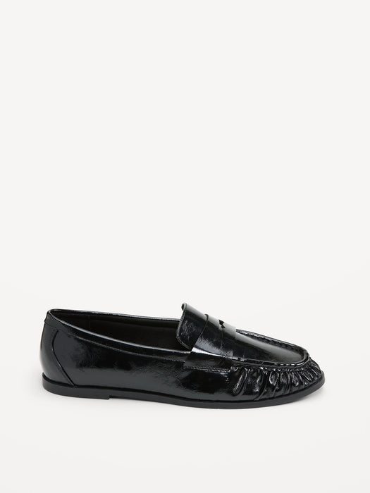 Faux-Leather Ruched Loafers