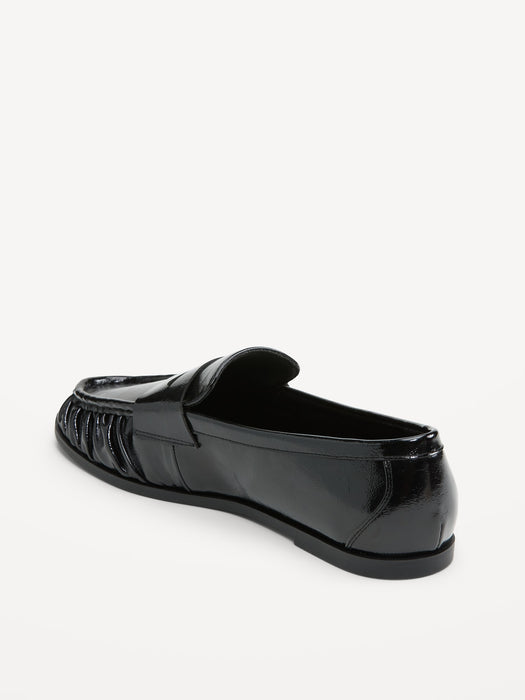 Faux-Leather Ruched Loafers