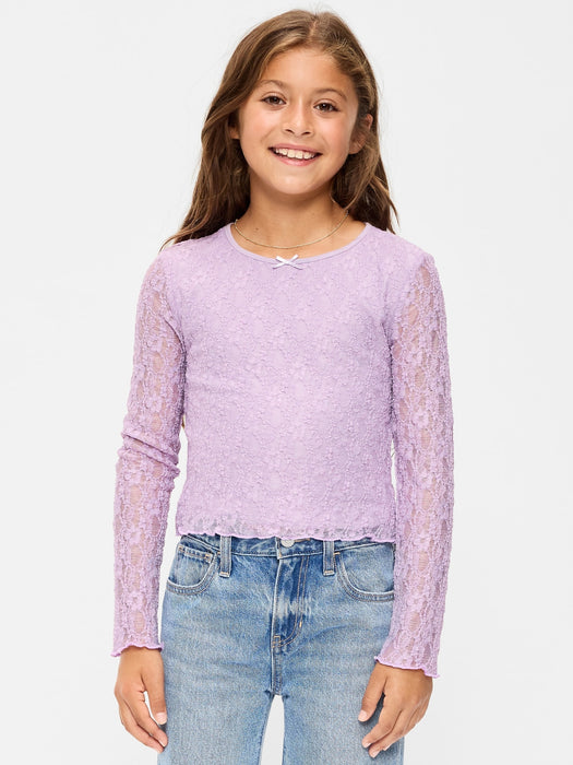Fitted Long-Sleeve Lace Top for Girls